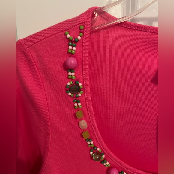 NWT Spanner Barbie-Core Pink Scoop Neck Embellished Stretch Knit Top S - Picture 6 of 11